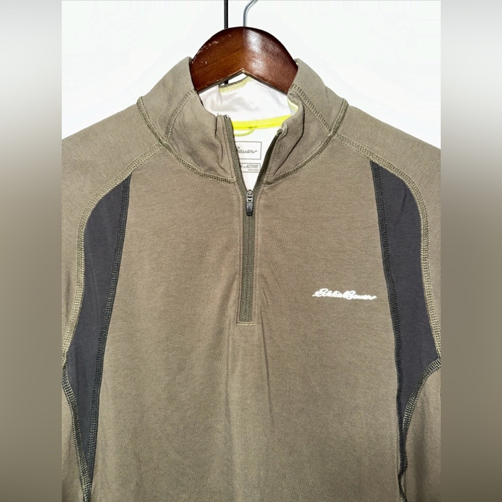 Eddie Bauer Active FreeDry Lightweight Quarterzip Longsleeve M Green - Picture 2 of 5